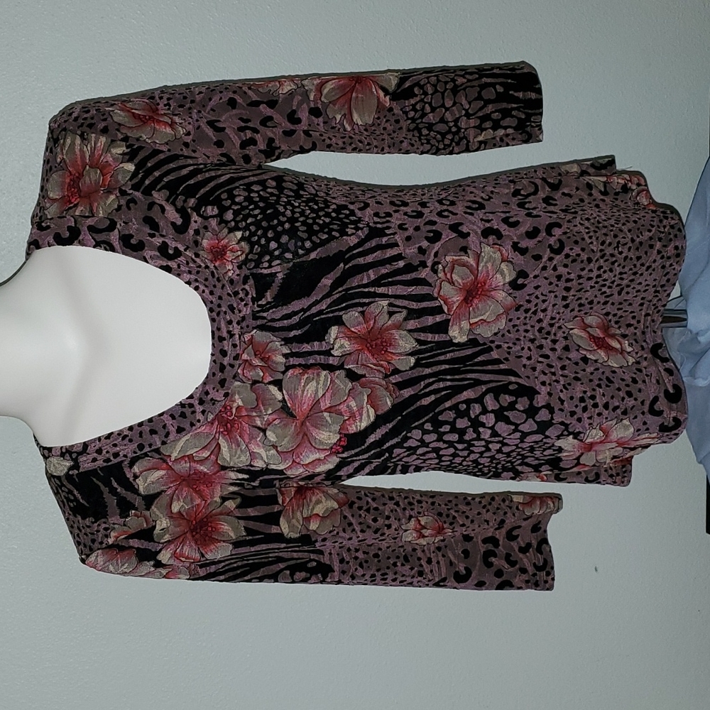 CARDUCCI Vintage Women's Black Scoop Neck Floral  Top-Stretchy-EUC-Sz S